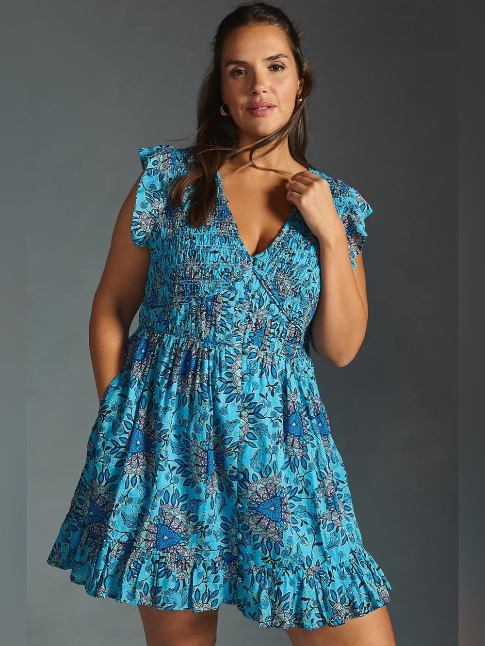 Anthropologie Smock Bodice Mini Dress Blue size 2X